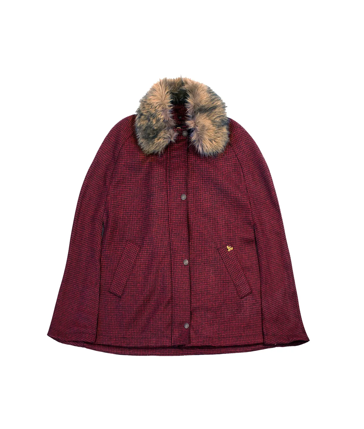 John Partridge Newbury Tweed Cape kappe rød svart hundetannsmønster