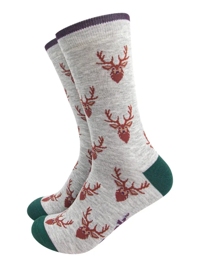 John Partridge Socks Stag sokker grå/grønn bambusblanding én størrelse