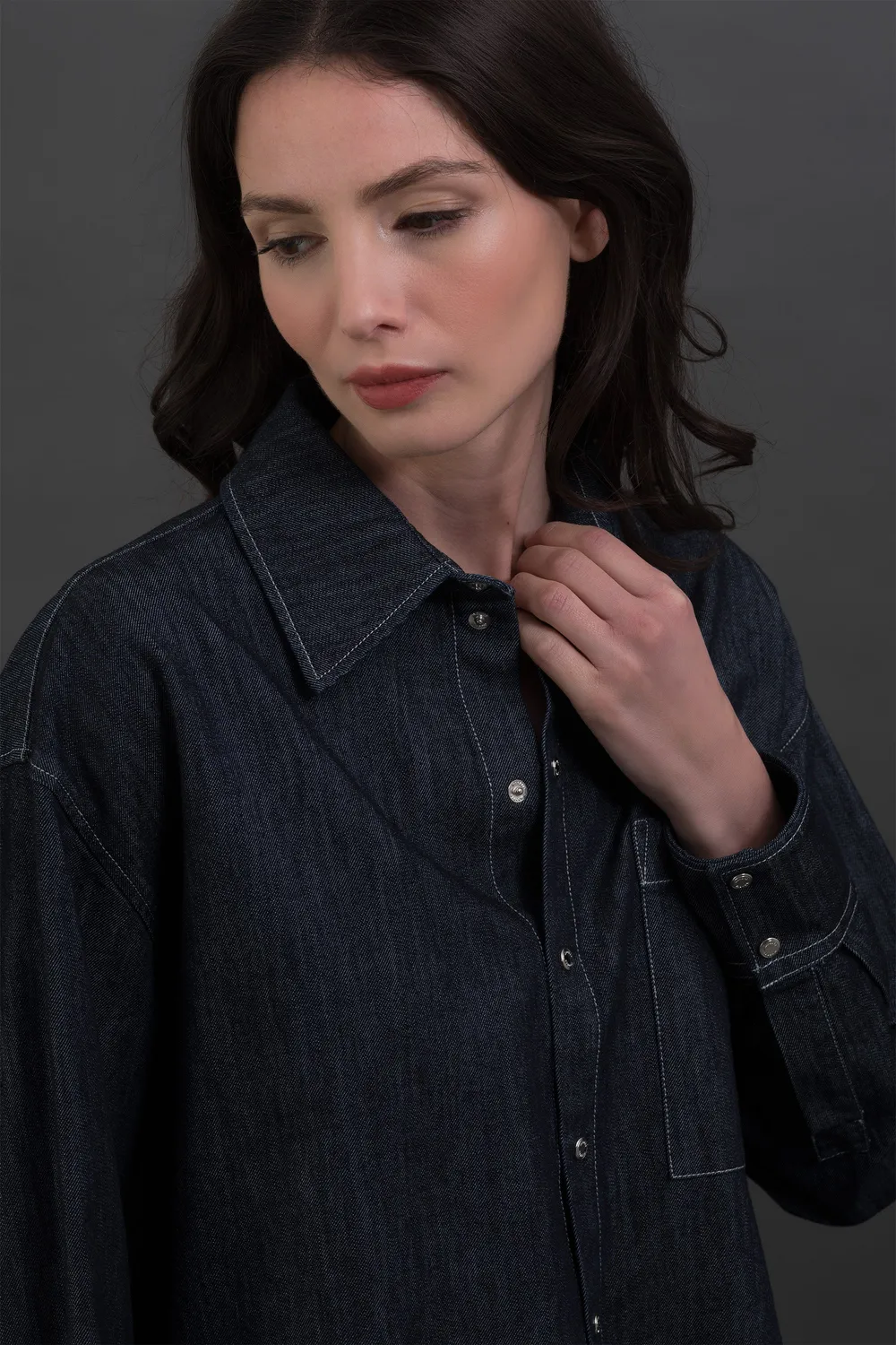Moo rer MINDY-D-89 skjorte mørkeblå denim og silke