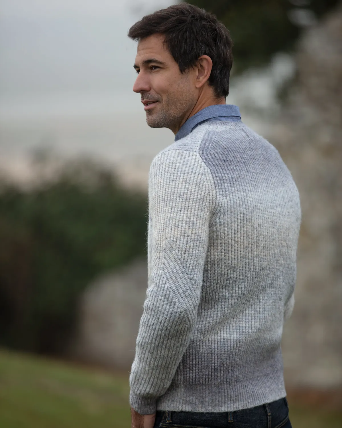 John Partridge Ombre Eco Crew Neck genser gråmelert resirkulert
