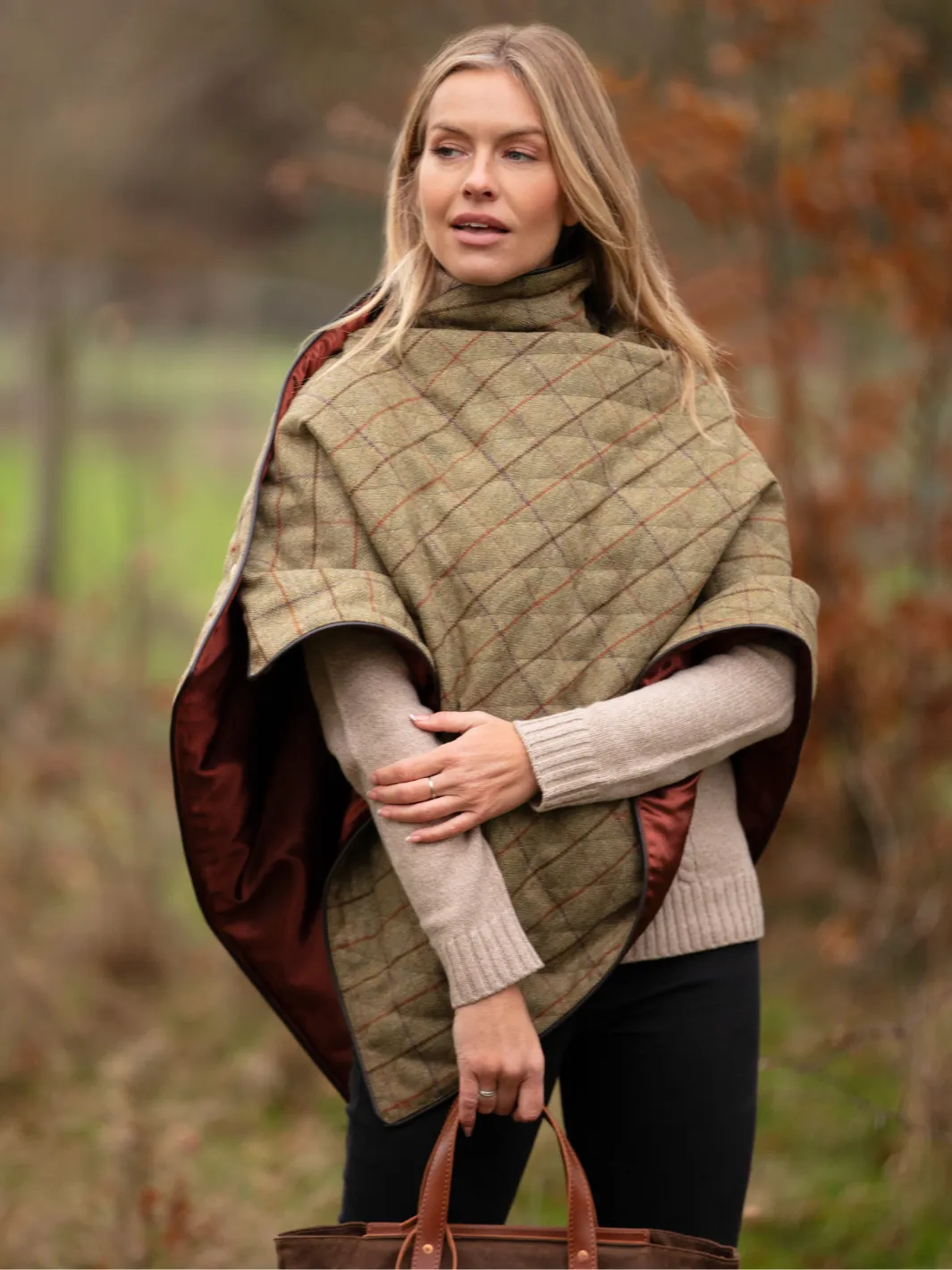 John Partridge Tweed Shawl sjal grønn brun rute one size