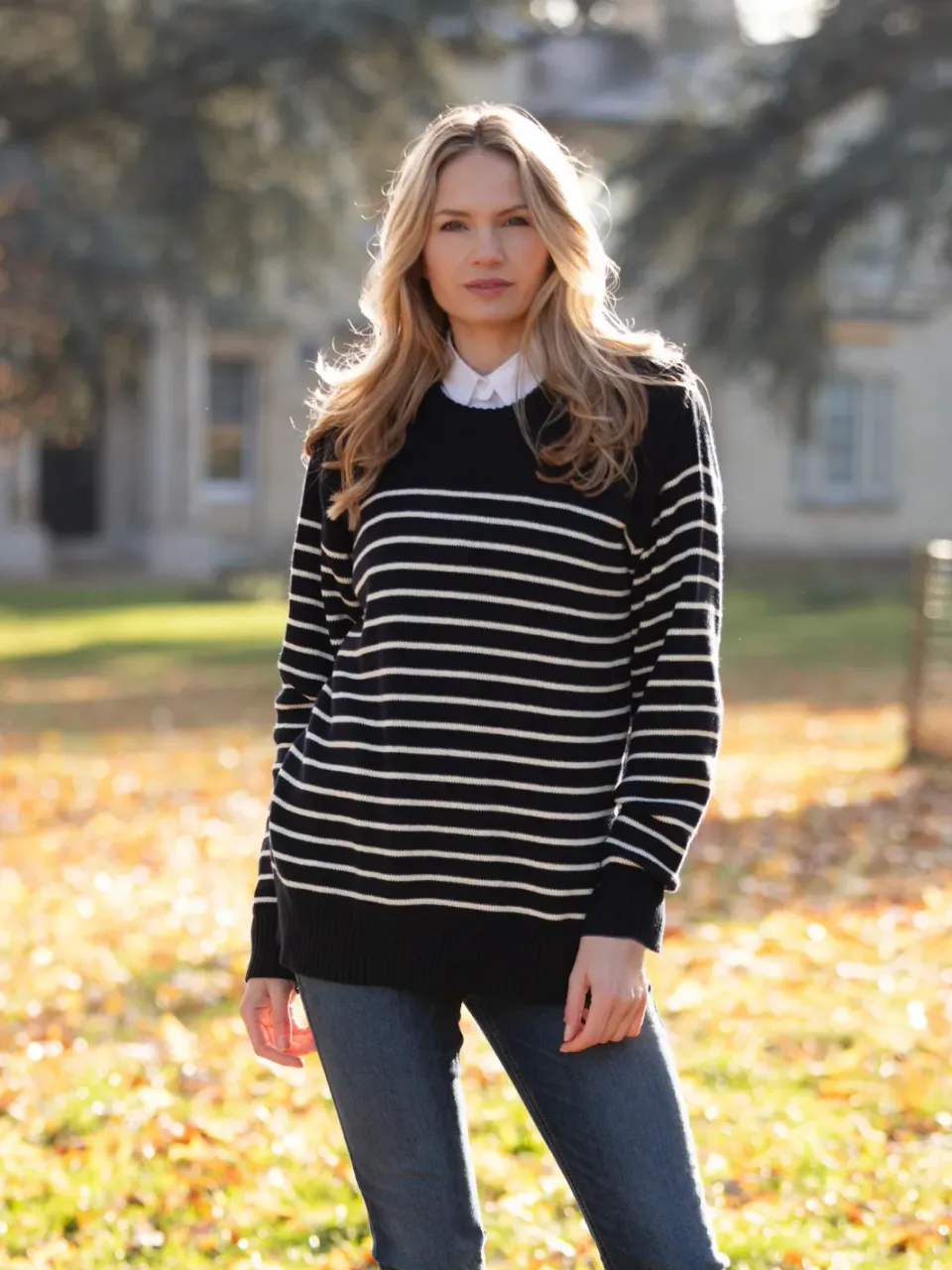 John Partridge Breton Stripe Sweatshirt genser navy stripe bomull