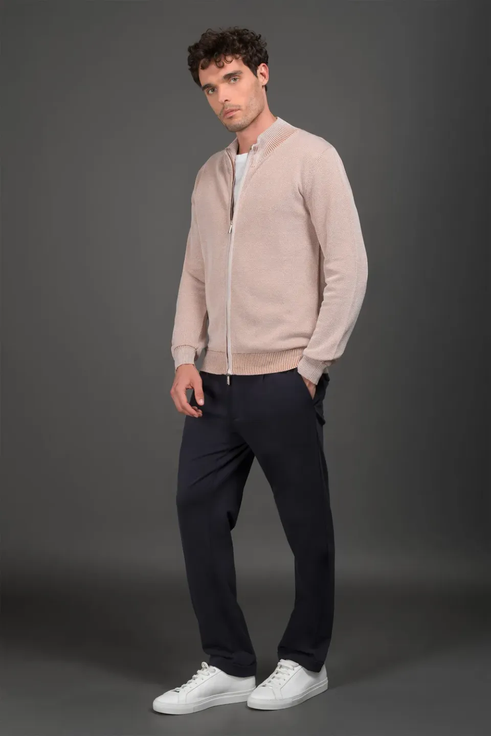 Moorer URBINO-XSP cardigan hvit/kanel egyptisk bomull