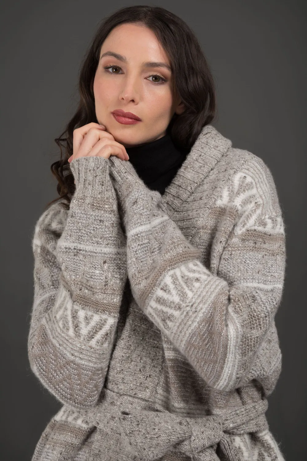 Moorer DORIANA-XBA lang cardigan natur 36–56 i ull, kasjmir og alpakka