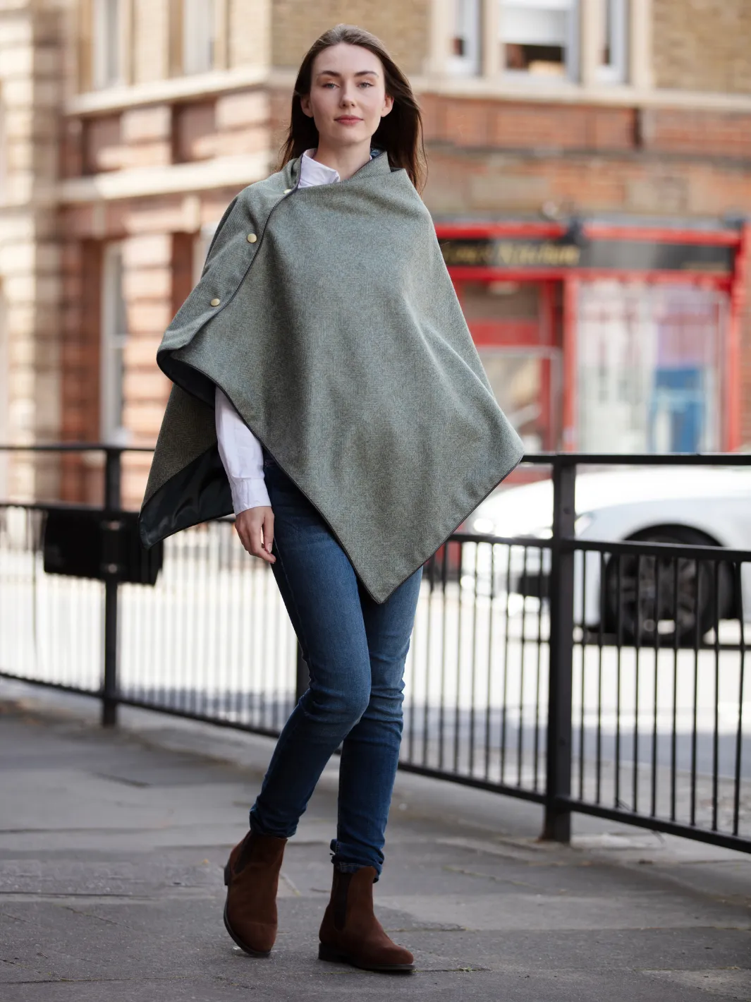 John Partridge Tweed Shawl sjal grønt fiskebein 100 % ull
