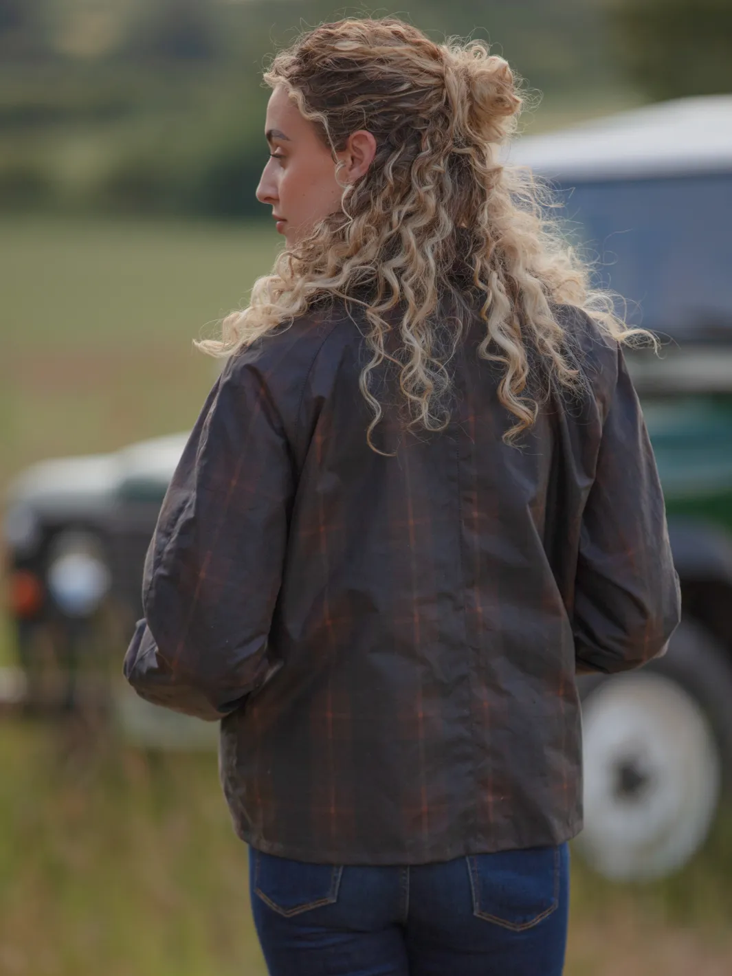 John Partridge Landowner Short Wax Walking Jacket voksjakke Hunter Check