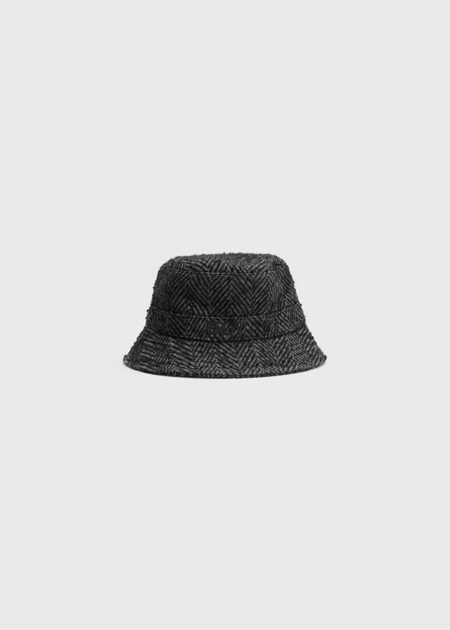 Brgn Bucket bøttehatt Black Herringbone vanntett OZ