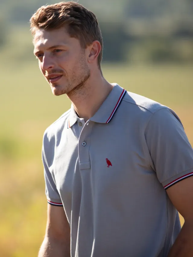 John Partridge Tipped Polo Shirt poloskjorte grå bomull S–2XL