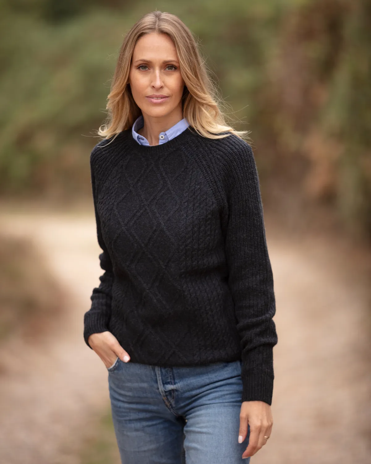 John Partridge Diamond Panel Crew Neck Jumper genser Charcoal ullblanding