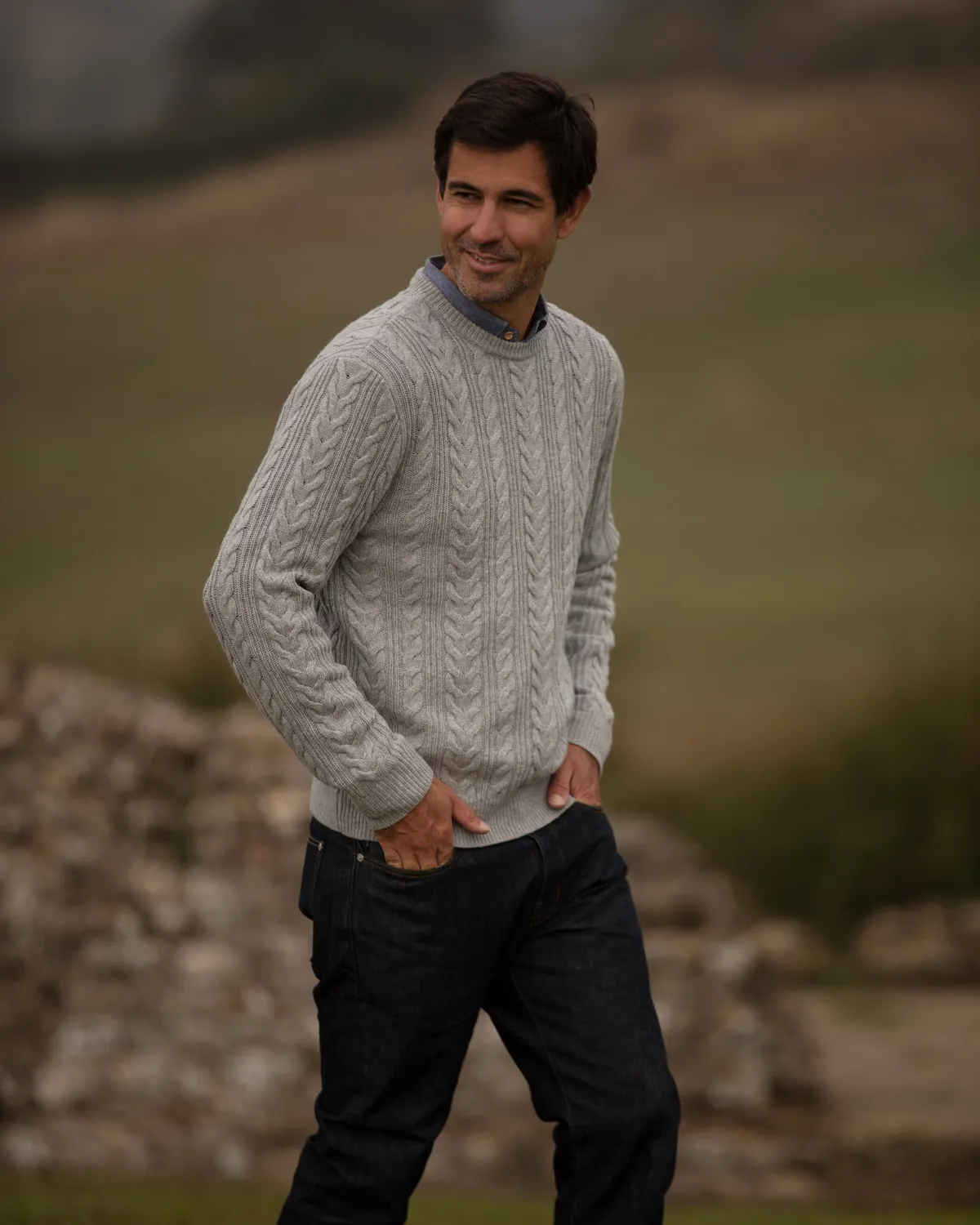 John Partridge Herringbone Crew Neck Jumper genser grå lambswool