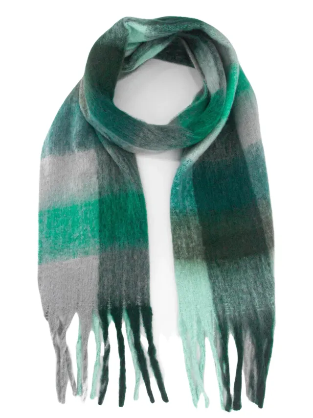 John Partridge Heavyweight Check Print Scarf skjerf teal rutete viskose