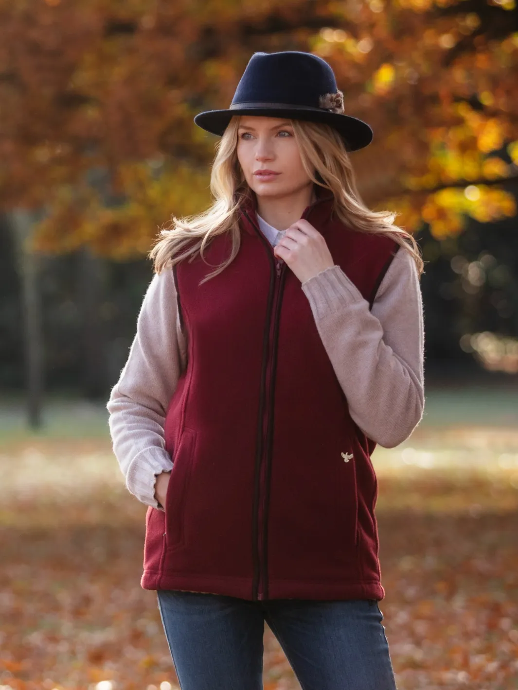 John Partridge Unisex Fleece Gilet fleecevest Burgundy justerbar