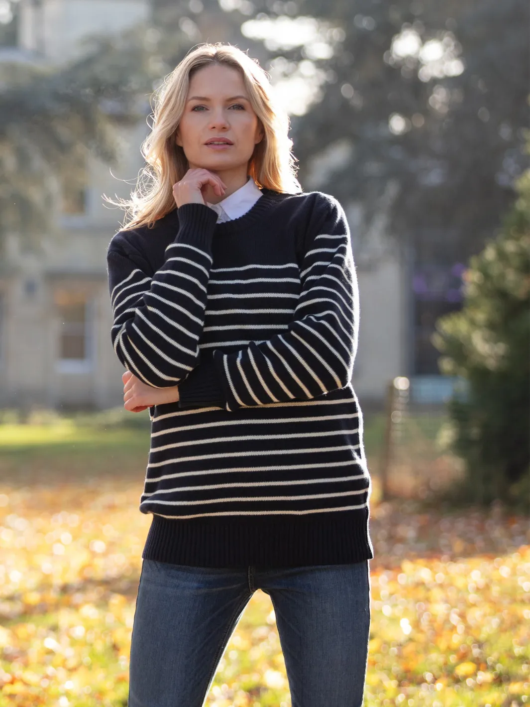 John Partridge Breton Stripe Sweatshirt genser navy stripe bomull