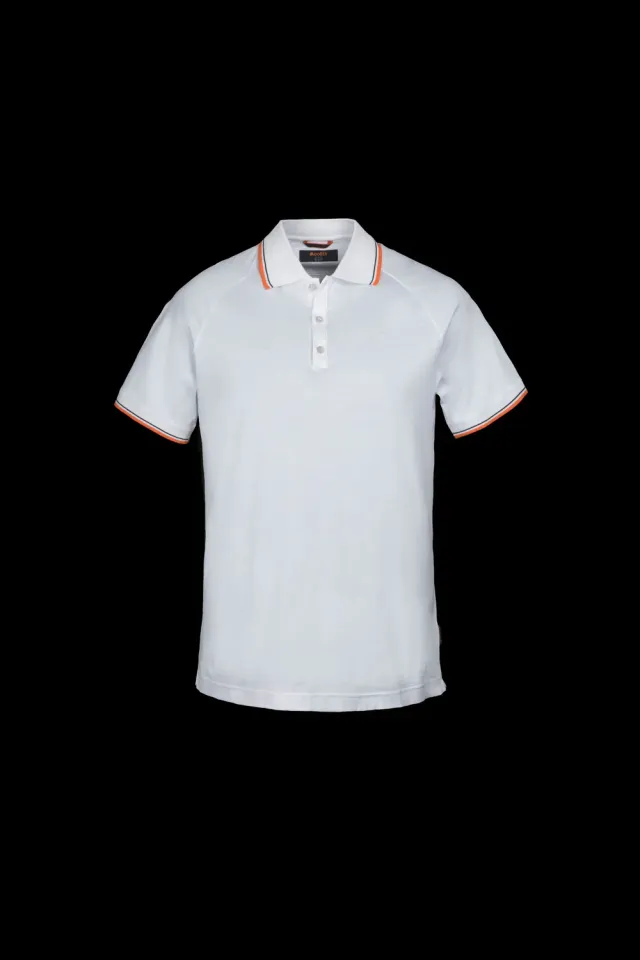 Moorer CYPRESS-4TC poloskjorte hvit/navy i stretchbomull