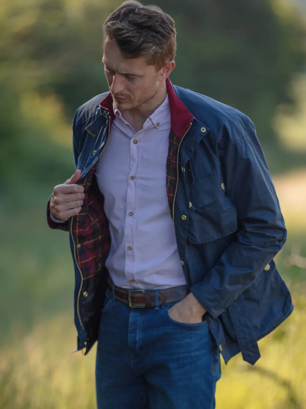John Partridge Speed 6 Wax Biker Jacket bikerjakke navy voks