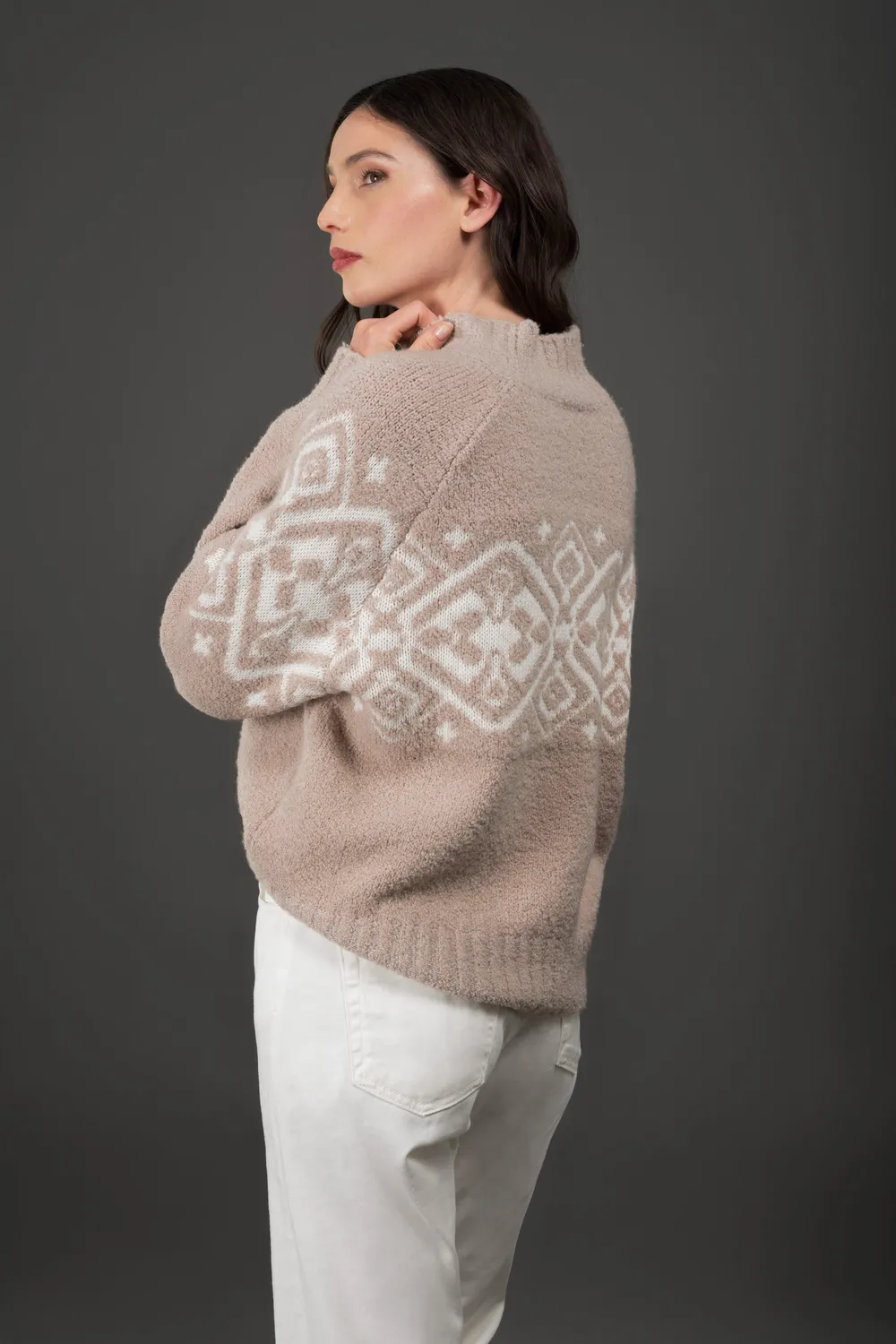 Moo rer JOLINE-Q-GS5 høyhalset genser mandel/hvit ull cashmere