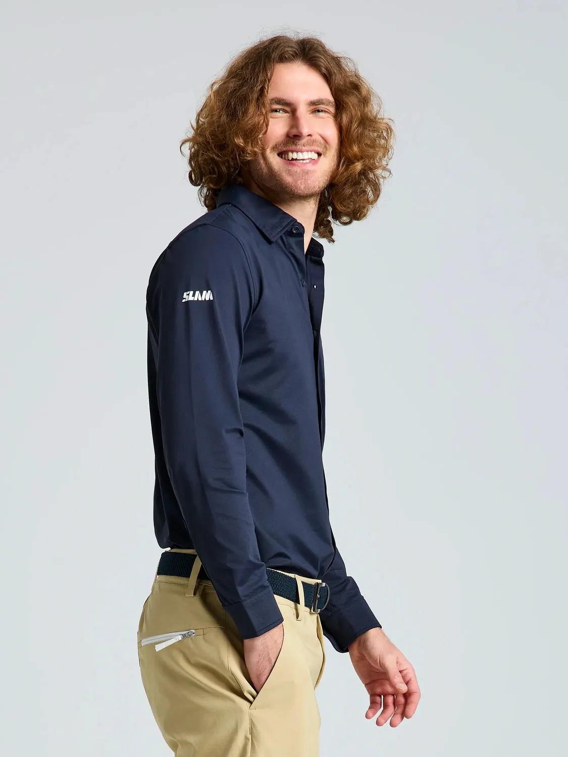 Slam Tech Piqué Shirt LS poloskjorte mørk marineblå UPF 50+