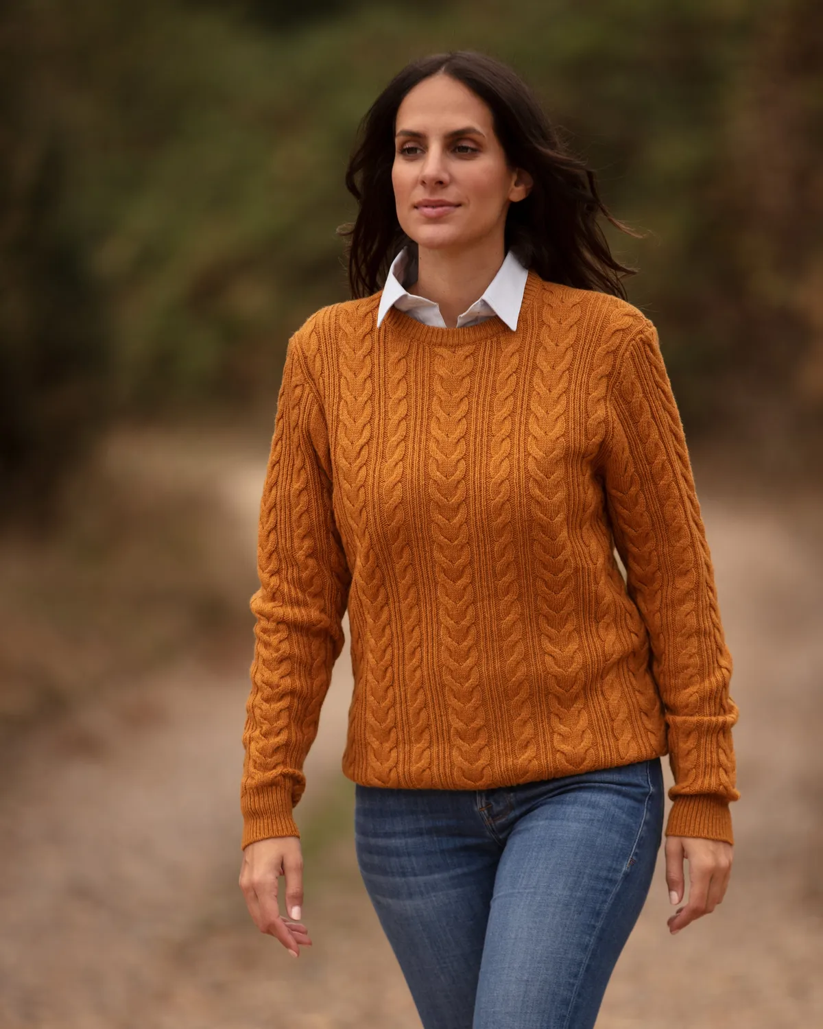 John Partridge Herringbone Crew Neck Jumper genser Mustard – lammeullblanding