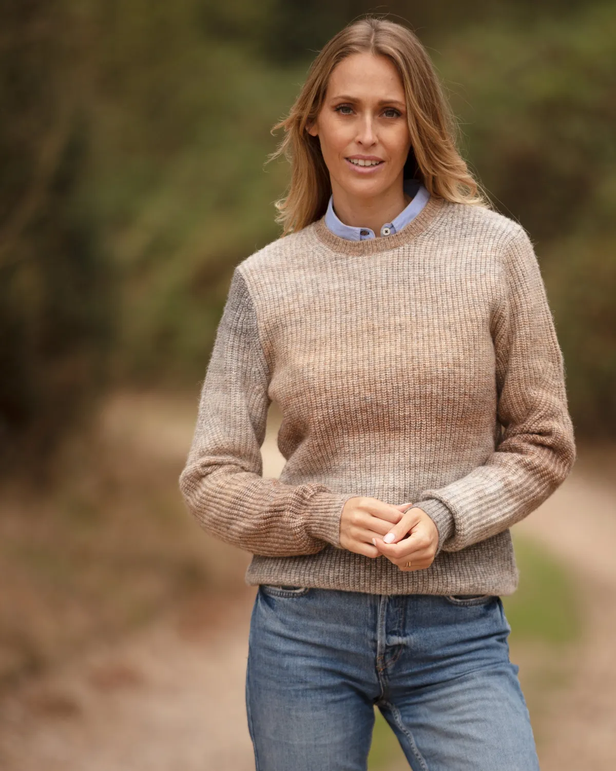 John Partridge Ombre Eco Crew Neck genser Brown Melange resirkulert
