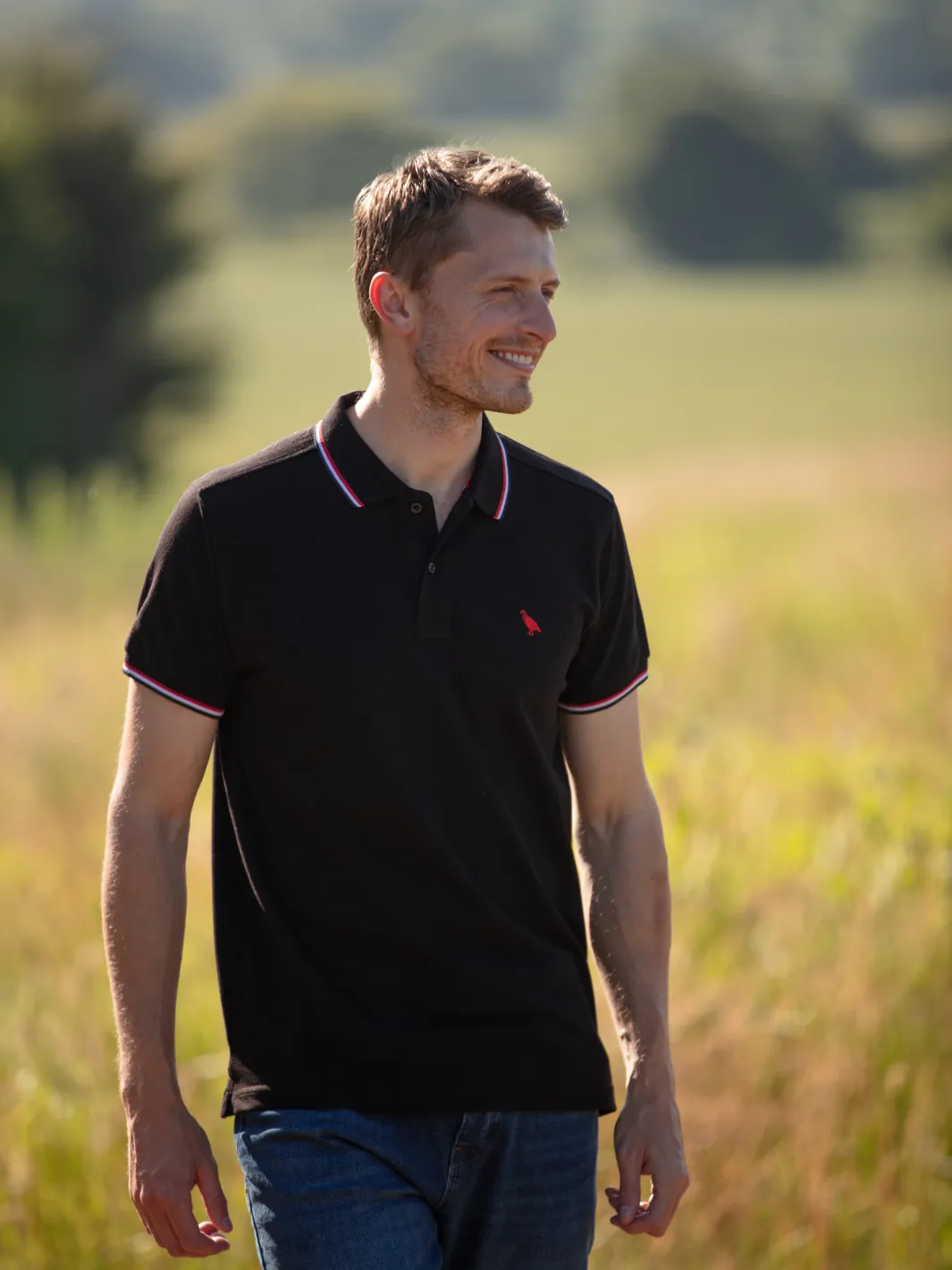 John Partridge Tipped Polo Shirt poloskjorte svart bomull