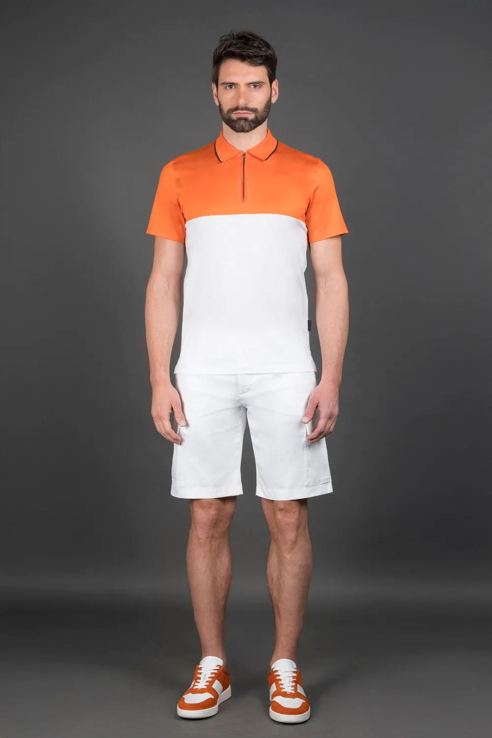 Moorer HIRONO-JCG poloskjorte hvit/oransje Makò-bomull