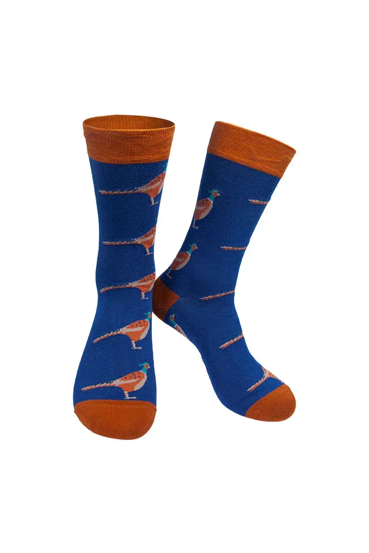 John Partridge Socks - Pheasant sokker Blue/Brown bambusblanding