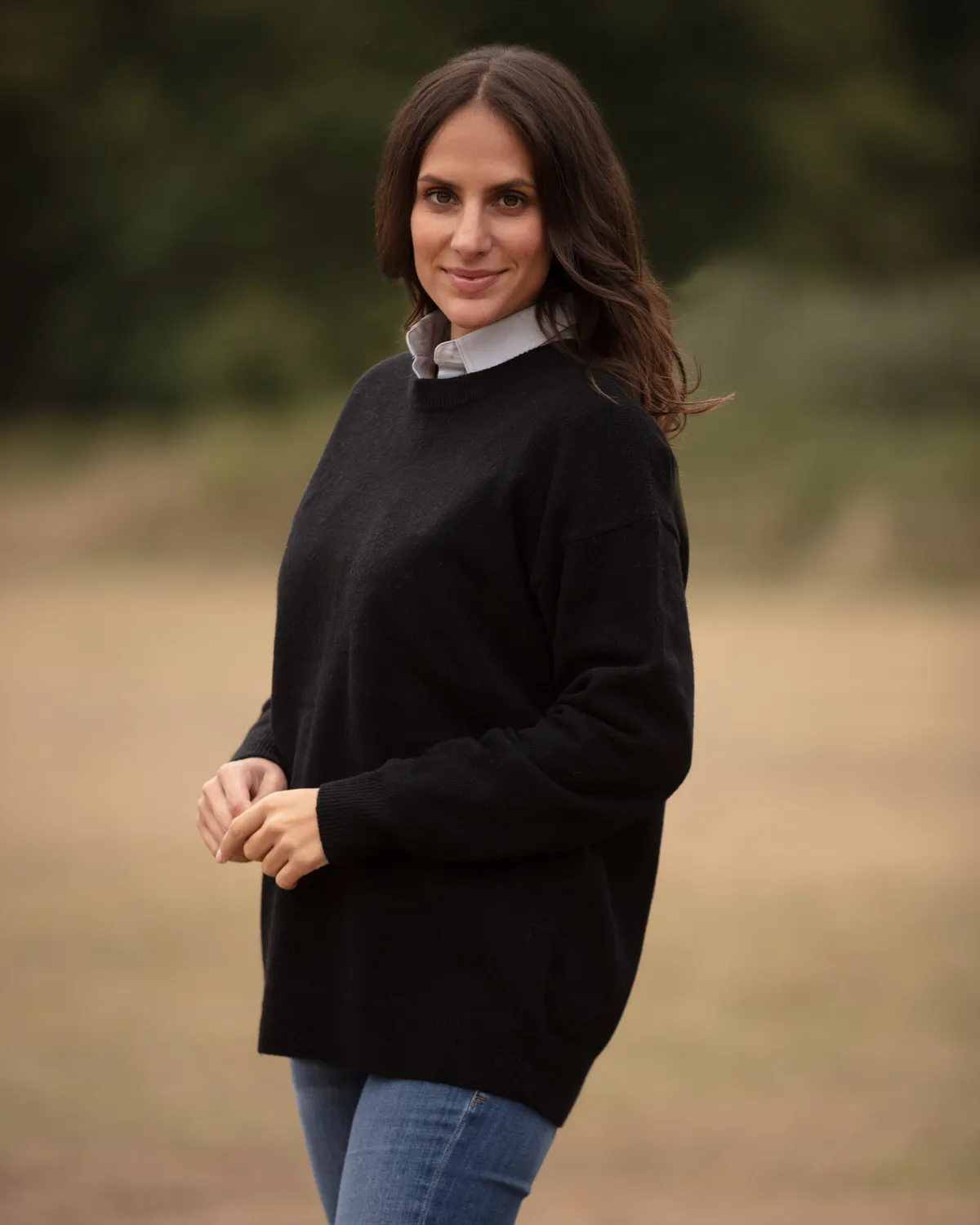 John Partridge Oversized Crew Neck Jumper genser svart lammeullblanding