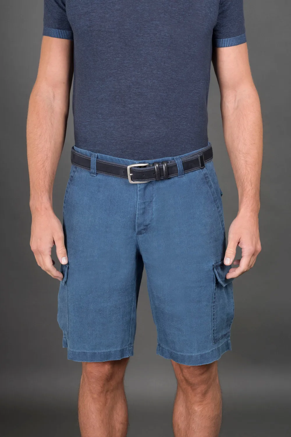 Mooer ERNIE-P2T belte, denim/taupe 3,5 cm – semsket kalveskinn