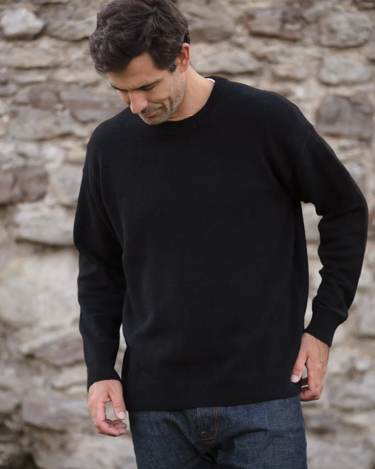 John Partridge Oversized Crew Neck Jumper genser svart lammeullblanding
