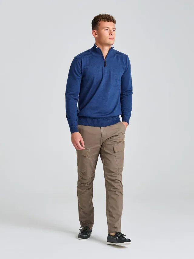 Slam Seawool Half-Zip genser herre Medium Grey melert merinoblanding