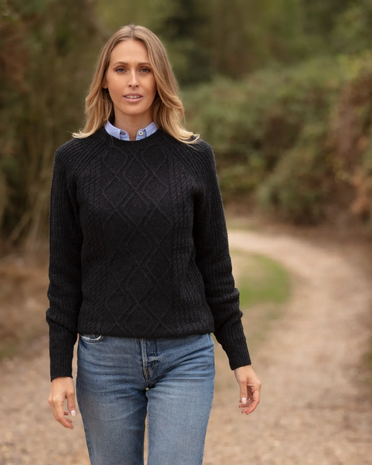 John Partridge Diamond Panel Crew Neck Jumper genser Charcoal ullblanding