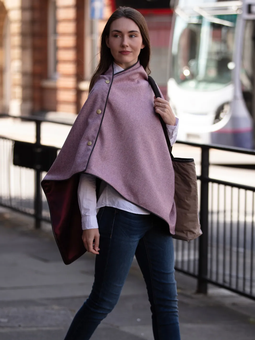 John Partridge Tweed Shawl sjal Pink Herringbone i ull