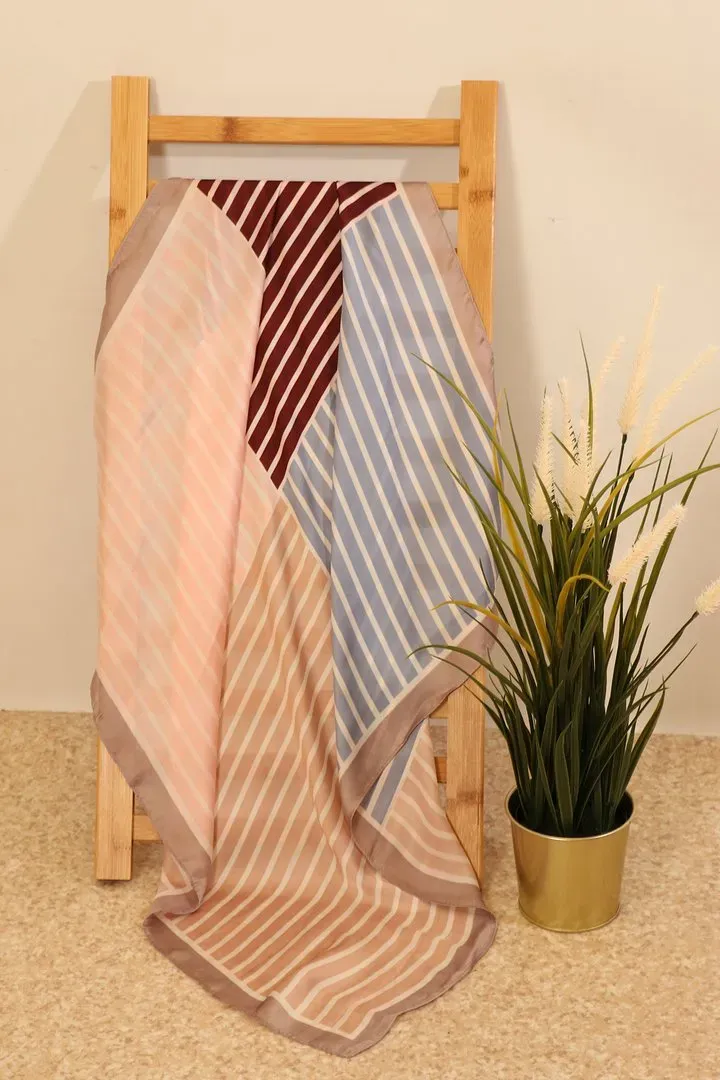 John Partridge Ladies Scarf skjerf grå stripet 70 x 70 cm polyester