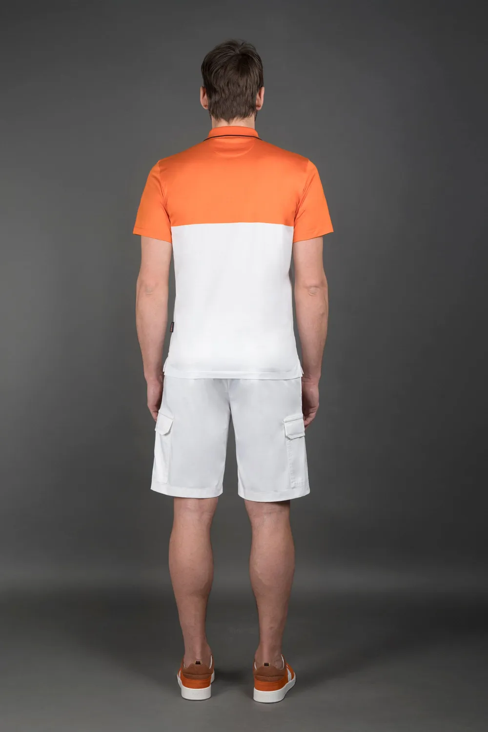 Moorer HIRONO-JCG poloskjorte hvit/oransje Makò-bomull