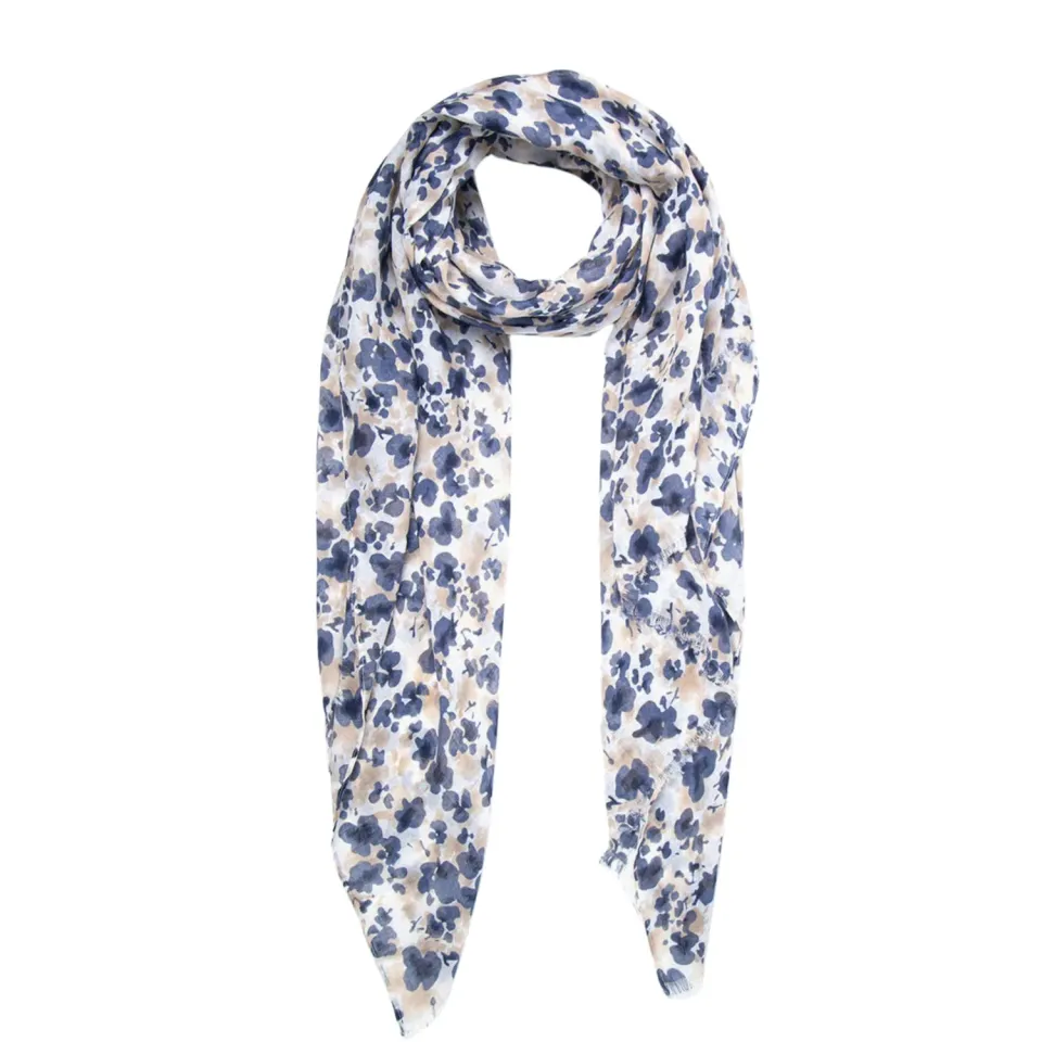 John Partridge Floral and Vine Print skjerf grå navy blå viskose