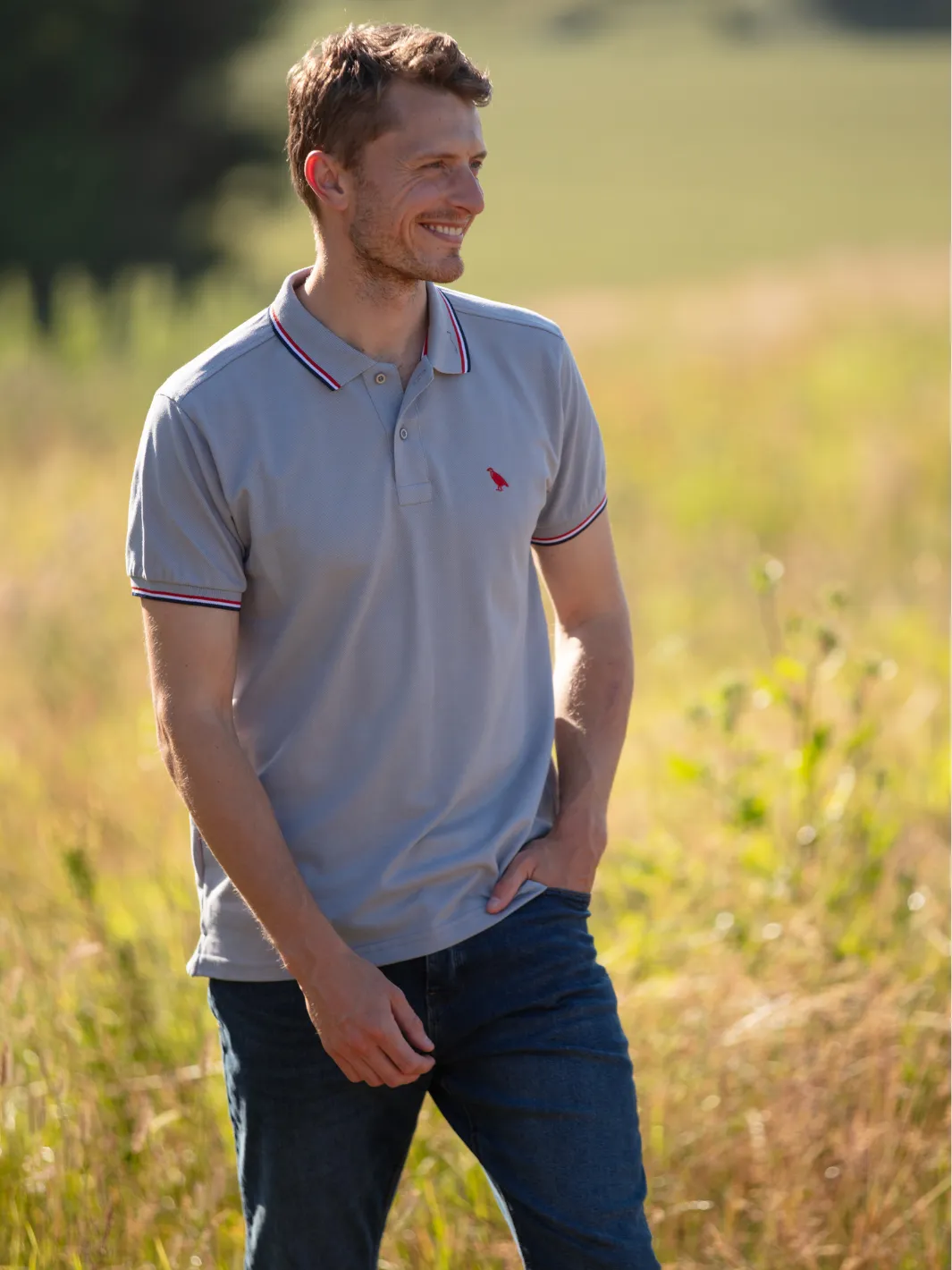 John Partridge Tipped Polo Shirt poloskjorte grå bomull S–2XL