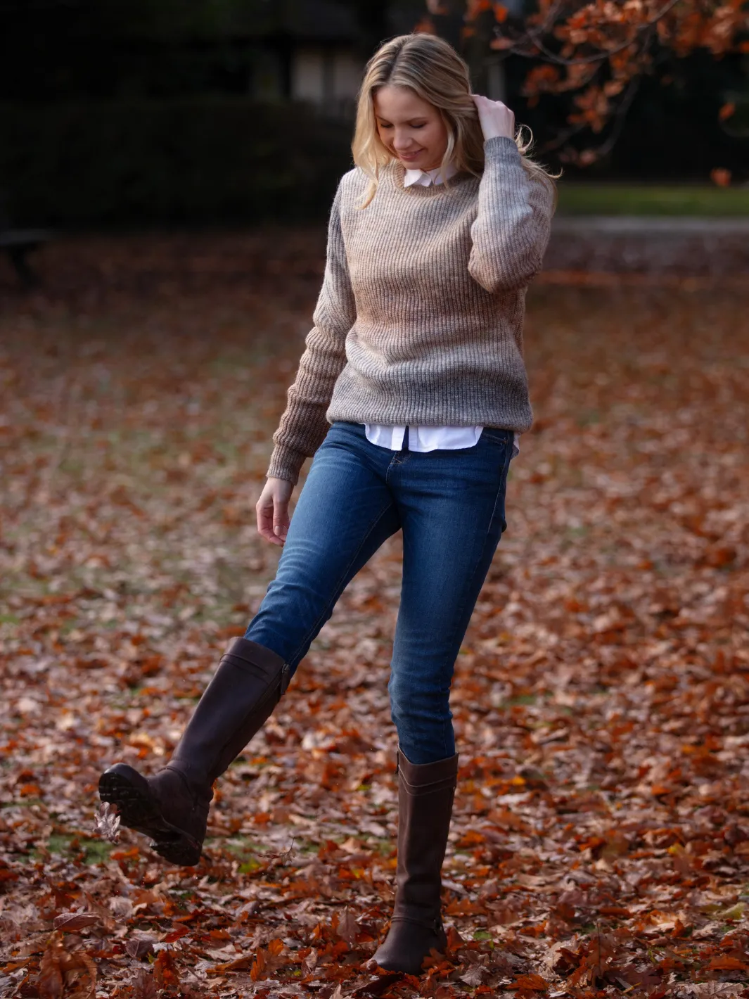 John Partridge Ombre Eco Crew Neck genser Brown Melange resirkulert