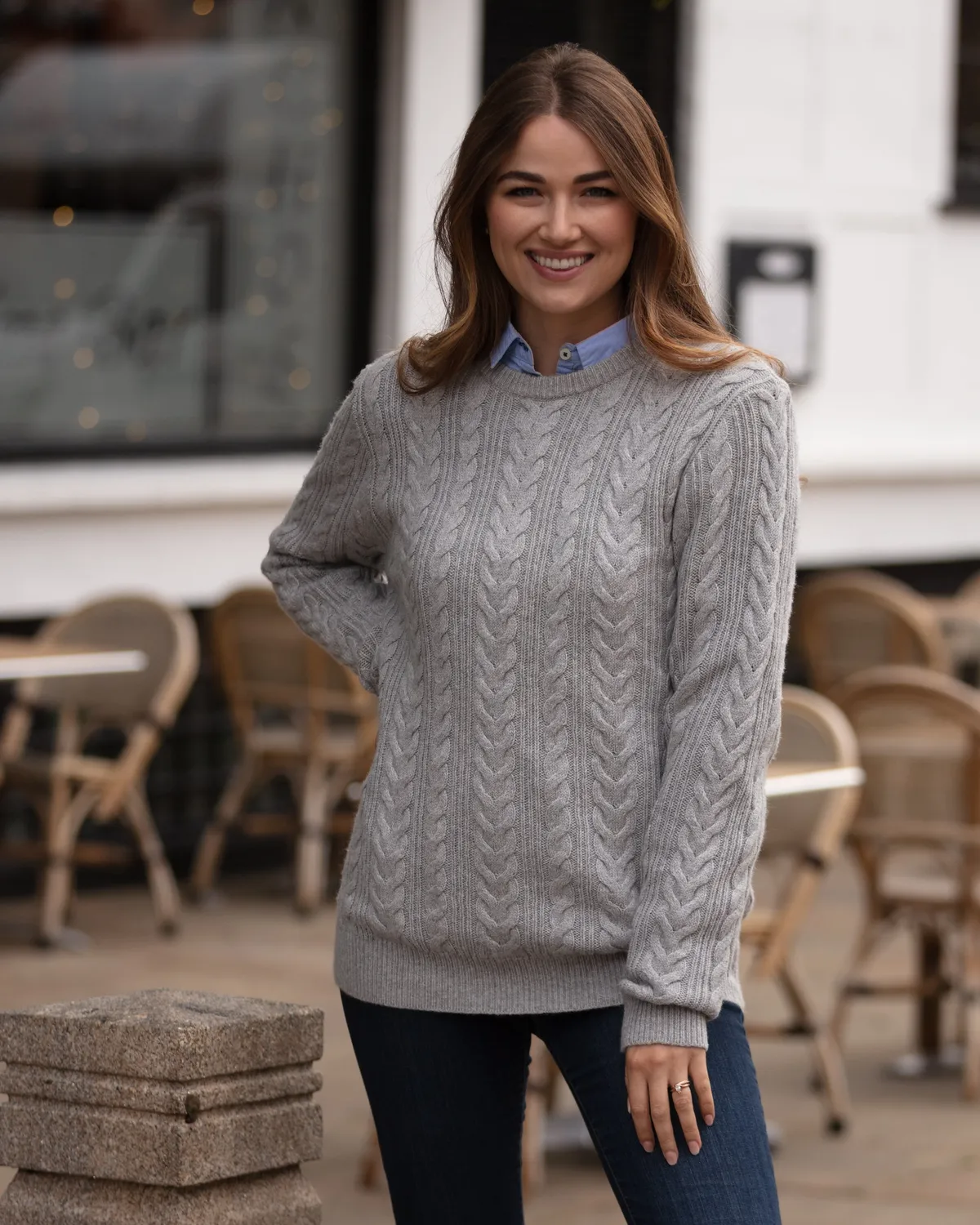 John Partridge Herringbone Crew Neck Jumper genser grå lambswool