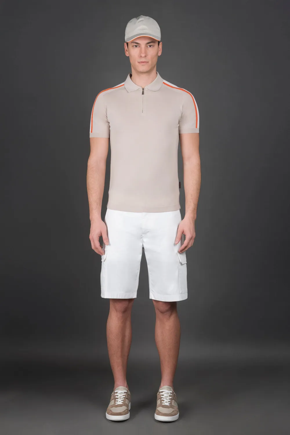 Mooer PEBLE-CRE golfpolo beige/hvit – krøllfri bomull