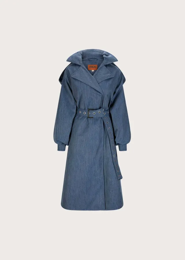 Brgn Duskregn Maxi Trench Coat regnkåpe denimblå