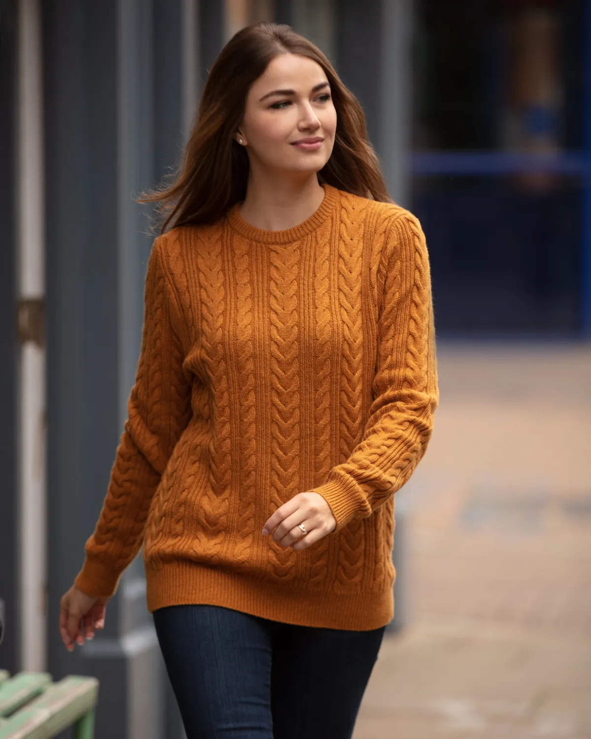 John Partridge Herringbone Crew Neck Jumper genser Mustard – lammeullblanding