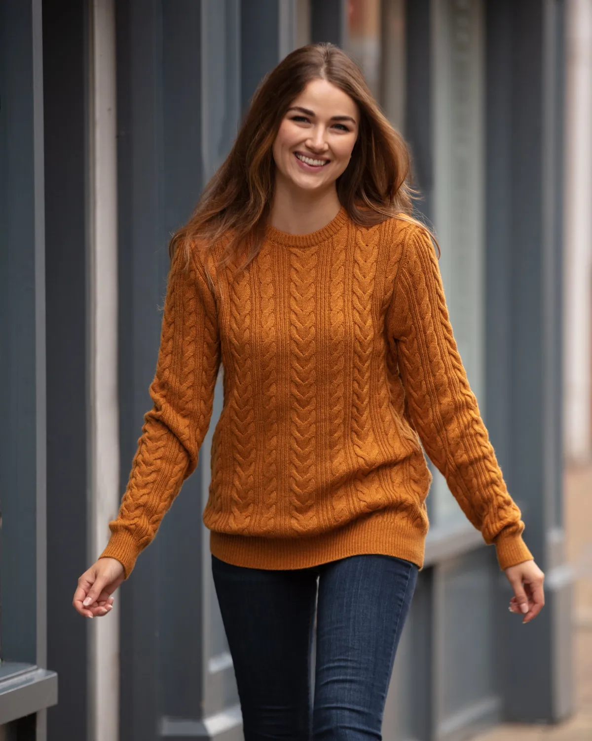 John Partridge Herringbone Crew Neck Jumper genser Mustard – lammeullblanding