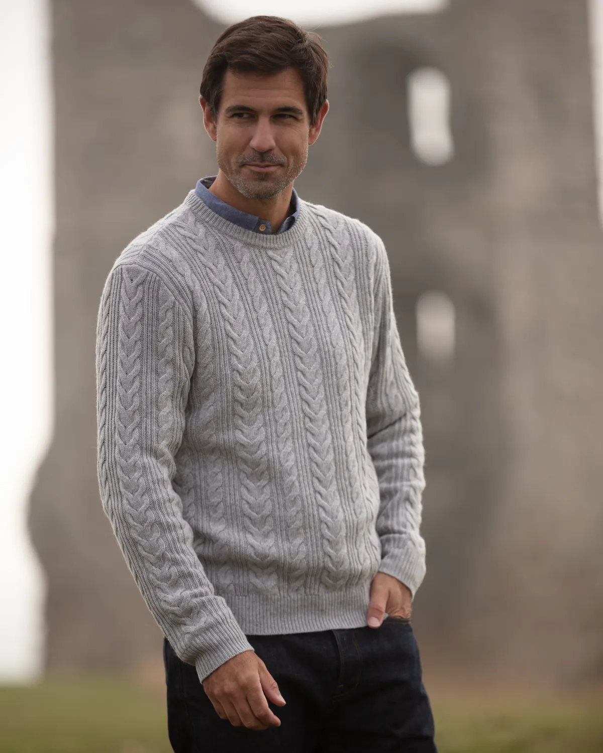 John Partridge Herringbone Crew Neck Jumper genser grå lambswool