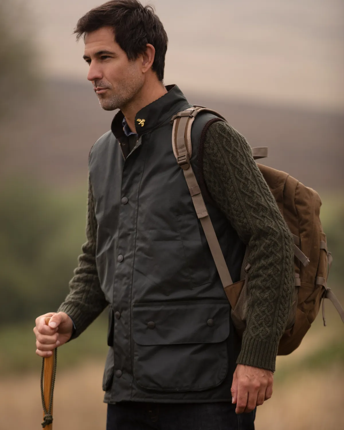 John Partridge Oakland Wax Gilet voksvest salviegrønn