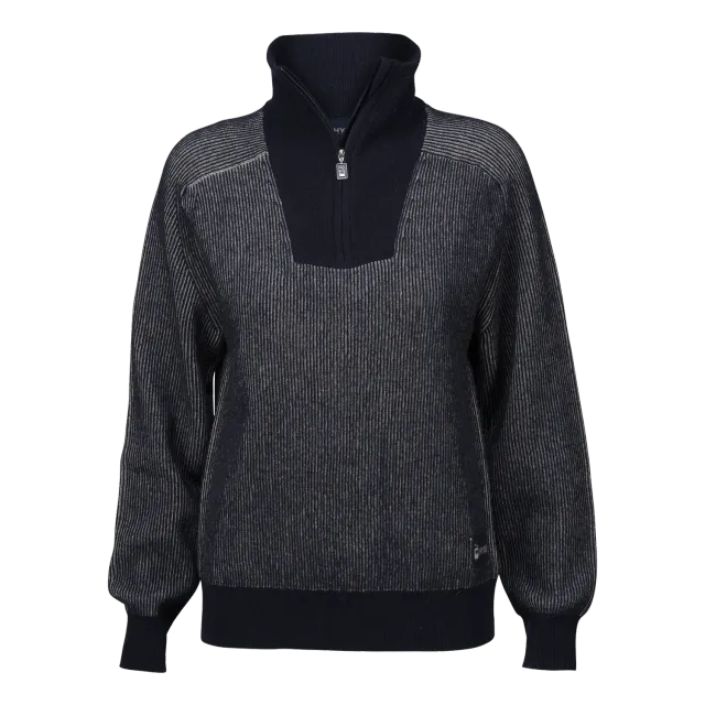House of Hygge Women's Contrast Rib Half Zip ullgenser Navy ribbestrikk