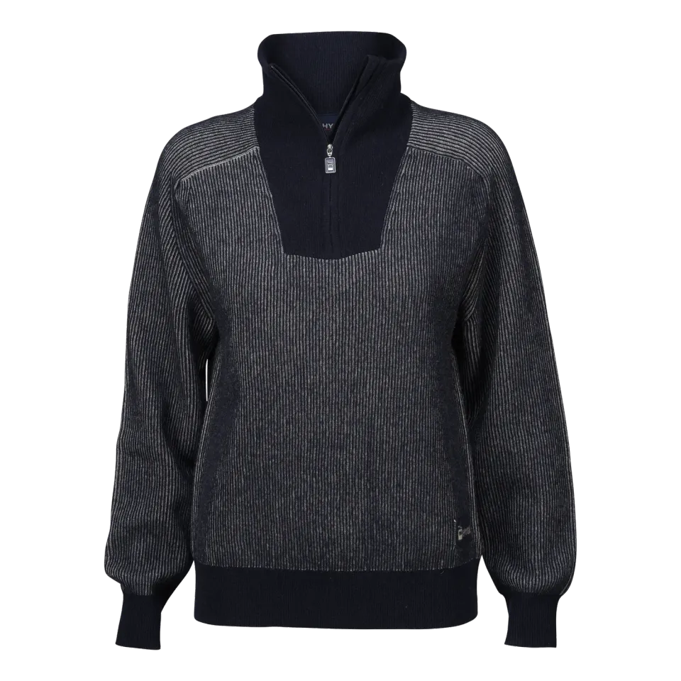 House of Hygge Women's Contrast Rib Half Zip ullgenser Navy ribbestrikk