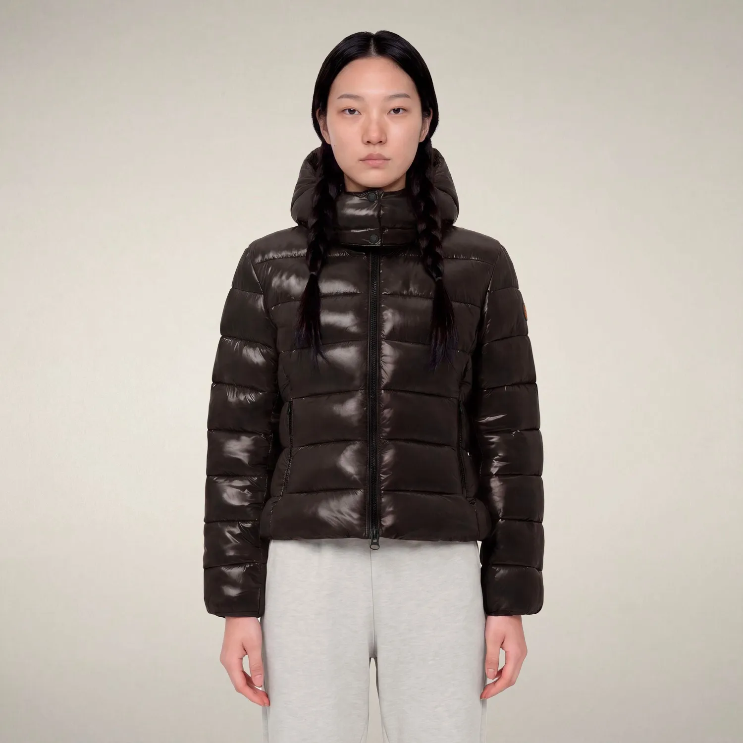 Save The Duck Cosmary pufferjakke dame brun med avtakbar hette