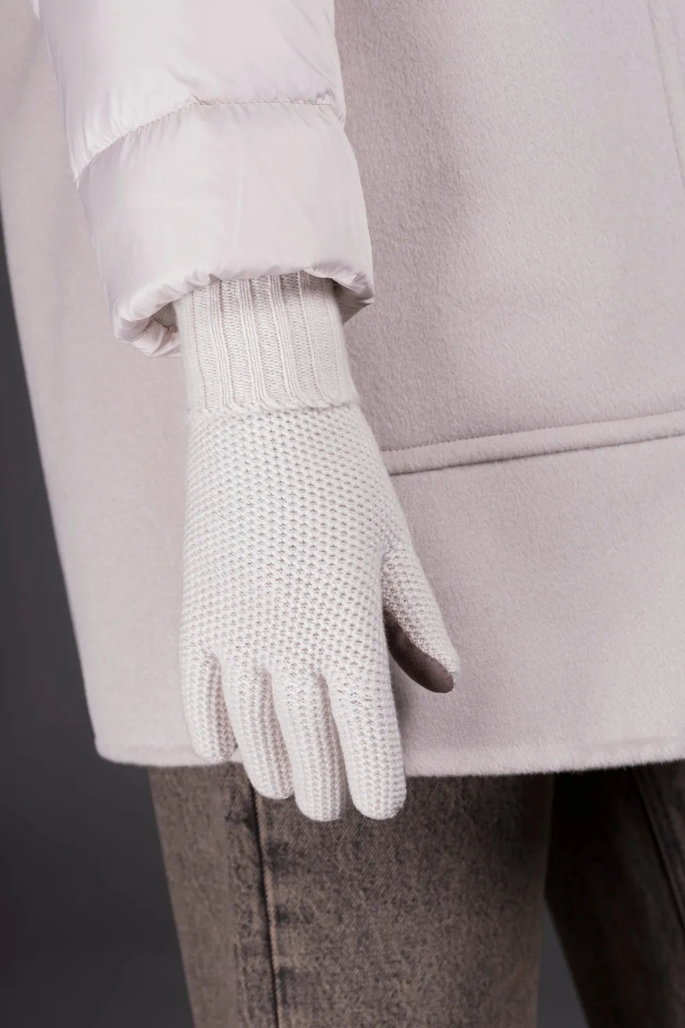 Moorer Knit Suede-KSE strikkehansker Stucco str. 6–9 cashmere
