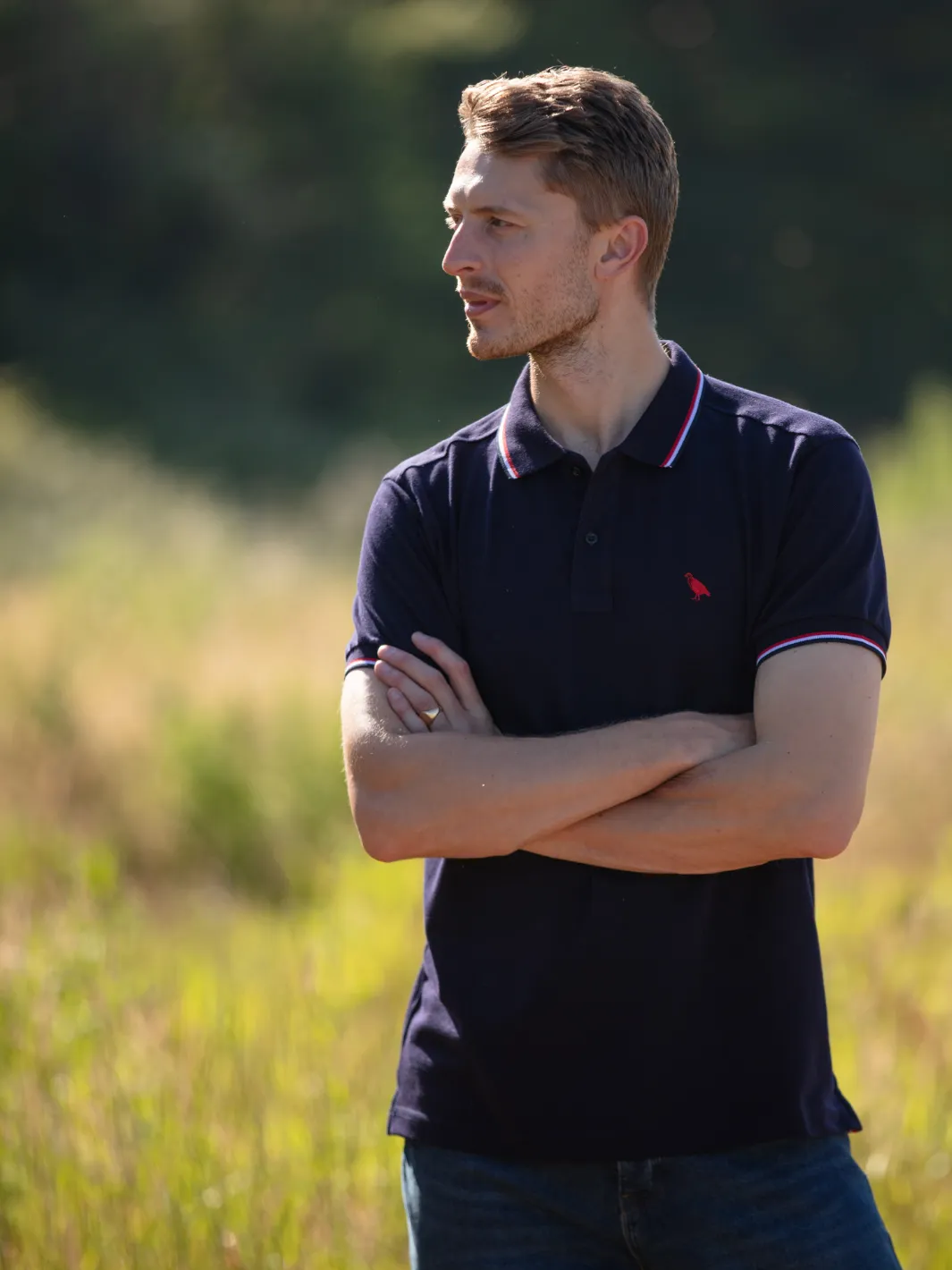 John Partridge Tipped poloskjorte navy bomull S piqué