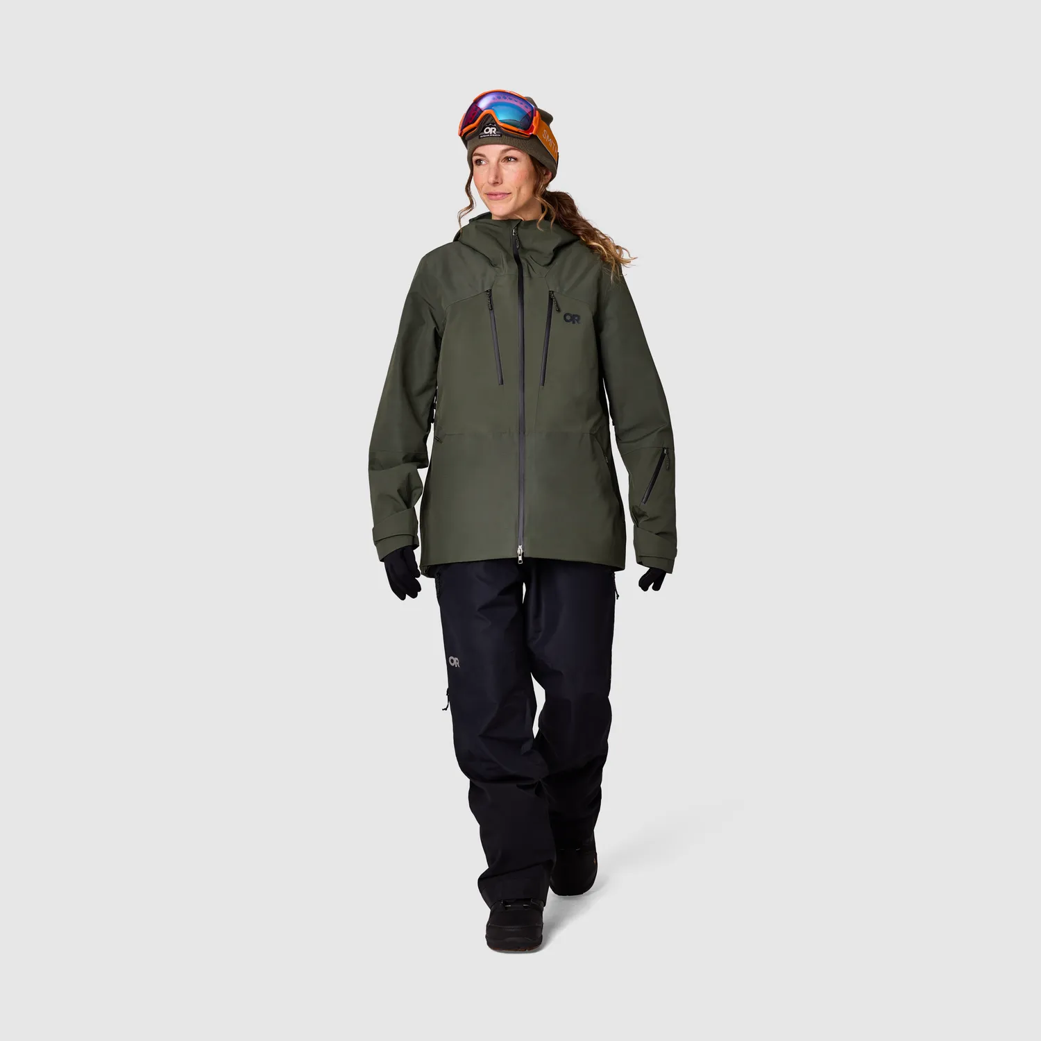 Outdoor Research Women's Powderverse skijakke Black/Pro Khaki